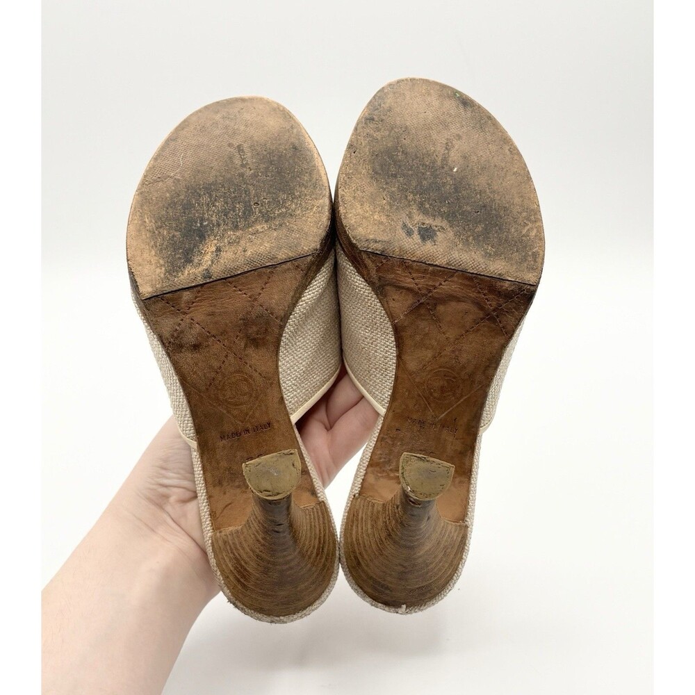 Chanel Gray Canvas Turnlock Mules Sandals Heels CC Logo Vintage Y2K EU 35 - Picture 8 of 10